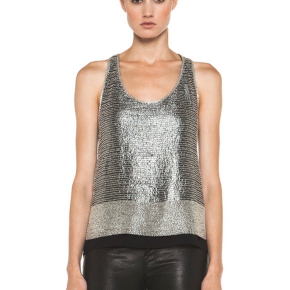 Diane Von Furstenberg Lania Silver Metallic Top - Picture 1 of 8